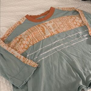 We the Free Blue and Orange Patterned Long Sleeve Shirt